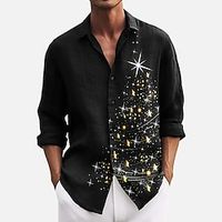 Christmas Tree Novelty Stars Casual Men's Shirt Daily Wear Vacation Casual Daily Summer Spring   Fall Turndown Long Sleeve Black, Red, Blue S, M, L 4-Way Stretch Fabric Shirt Normal New Year Lightinthebox - thumbnail