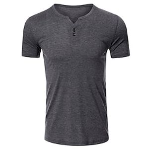 Men's T shirt Tee Henley Shirt Tee Tee Top Plain Henley Street Vacation Short Sleeve Button-Down Clothing Apparel Fashion Designer Basic Lightinthebox