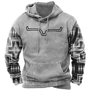 Men's Pullover Hoodie Sweatshirt Black Navy Blue Khaki Gray Hooded Color Block Bohemian Style Graphic Prints Print Daily Sports 3D Print Streetwear Designer Basic Spring   Fall Clothing Apparel Lightinthebox