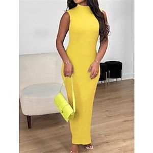 Women's Prom Dress Party Dress Wedding Guest Dress Long Dress Maxi Dress Yellow Blue Sleeveless Pure Color Ruched Spring Fall Winter Stand Collar Fashion Winter Dress Wedding Guest Evening Party 2023 Lightinthebox