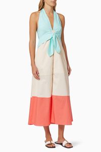 Maxi Coral Dress in Colourblock Cotton