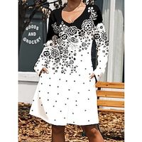 Women's T Shirt Dress Tee Dress Print Dress Floral Polka Dot Print Pocket V Neck Mini Dress Active Fashion Outdoor Daily Long Sleeve Loose Fit White Pink Blue Fall Winter S M L XL XXL Lightinthebox - thumbnail