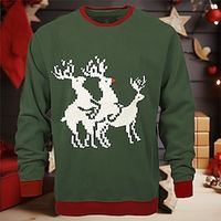 Graphic Elk Fashion Daily Casual Men's 3D Print Pullover Sweatshirt Christmas Holiday Vacation Sweatshirts Army Green Crew Neck Print Spring   Fall Designer Lightinthebox - thumbnail