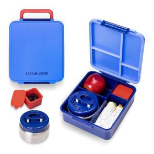 Eazy Kids Jumbo Bento Lunch Box With Thermos & Dip Jar- Blue