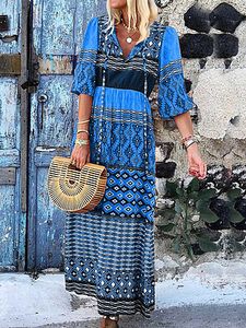 V-Neck Mid-Sleeve Printed Dress