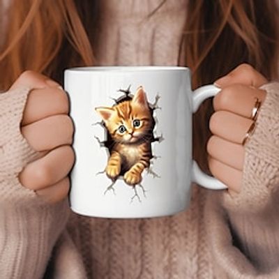 1pc 11oz Cat Breakthrough coffee cups ceramic coffee cups water cups summer and winter drinks birthday gifts holiday gifts New Year gifts Valentine's Day gifts Lightinthebox