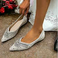 Women's Wedding Shoes Flats Sparkling Shoes Rhinestone Flat Heel Pointed Toe Elegant Fashion Microbial Leather Loafer Beige Lightinthebox