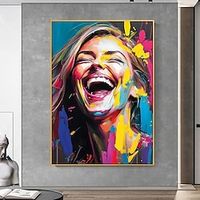 Hand-painted Exuberant Laughter Canvas Art Colorful Portrait Joyful Artwork Laughter Painting Modern Art Contemporary Canvas No Frame Lightinthebox