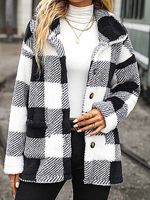 Casual Plaid Lapel Plush Warm Long-Sleeved Coat