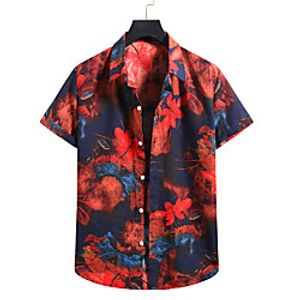 Men's Shirt Other Prints Geometry Plus Size Print Short Sleeve Halloween Tops Slim Fit Red miniinthebox