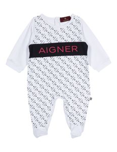 Logo Print Pima Cotton Romper - White
