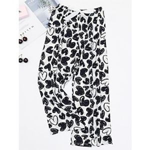 Women's Loungewear Pants Heart Geometic Casual Comfort Soft Home Daily Vacation Rayon Breathable Pant Elastic Waist Summer Spring Black White Lightinthebox