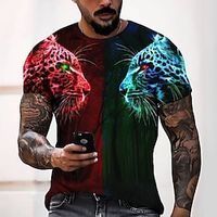 Men's T shirt Tee Tee 3D Print Graphic Round Neck Casual Daily 3D Print Short Sleeve Tops Designer Fashion Cool Comfortable Red  Summer Lightinthebox - thumbnail