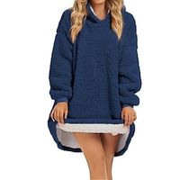 Women's Casual Dress Night Dress Long Dress Maxi Dress Adorable Daily Pocket Solid Color Hooded Home Lounge Navy Pink 2023 Fall Winter One-Size Lightinthebox - thumbnail