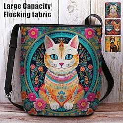 Women's Crossbody Bag Shoulder Bag Bucket Bag Oxford Cloth Nylon Shopping Daily Holiday Print Large Capacity Waterproof Lightweight Cat Flower National Totem Earth Yellow Black Green Lightinthebox