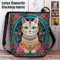 Women's Crossbody Bag Shoulder Bag Bucket Bag Oxford Cloth Nylon Shopping Daily Holiday Print Large Capacity Waterproof Lightweight Cat Flower National Totem Earth Yellow Black Green Lightinthebox