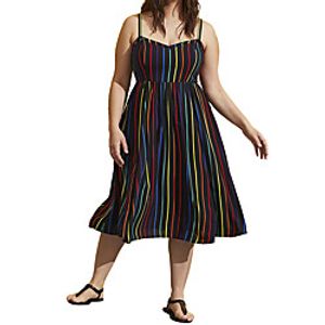 Women's Sundress Midi Dress Black Sleeveless Striped Cold Shoulder Print Spring Summer Spaghetti Strap Stylish Casual Vacation 2022 S M L XL XXL 3XL 4XL 5XL Lightinthebox