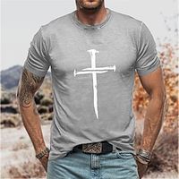 Men's Unisex T shirt Tee Cross Crew Neck Gray Print Outdoor Street Short Sleeve Print Clothing Apparel Sports Designer Casual Big and Tall  Summer  Summer Lightinthebox - thumbnail