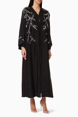Leaf Sequin Embellished Crepe Abaya Leaf Sequin Embellished Crepe Abaya