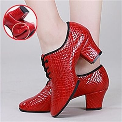 Women's Latin Shoes Modern Shoes Line Dance Performance Training Party Fashion Party / Evening Professional Low Heel Black Red miniinthebox