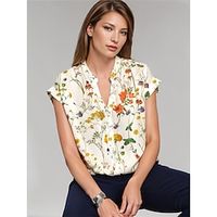 Women's Shirt Blouse Floral Casual Holiday White Button Print Short Sleeve Fashion Streetwear V Neck Regular Fit Summer Lightinthebox