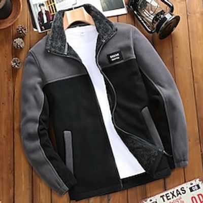 Men's Winter Coat Fleece Jacket Polar Fleece Outdoor Camping  Hiking Thermal Warm Patchwork Zipper Fall  Winter Color Block Fashion Streetwear Stand Collar Black Blue Dark Blue Dark Gray Jacket Lightinthebox