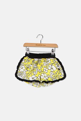 Little Girls Allover Printed Floral Short Yellow Combo Little Girls Allover Printed Floral Short Yellow Combo