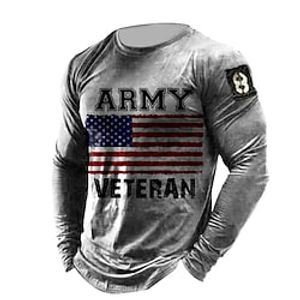 Men's Unisex T shirt Tee 3D Print Graphic Prints National Flag Letter Crew Neck Daily Holiday Print Long Sleeve Tops Lightweight Casual Classic Big and Tall Gray miniinthebox