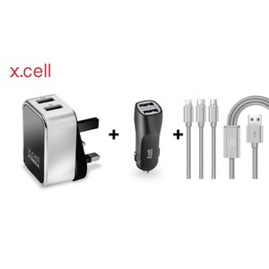 Xcell Dual USB Home Charger Xcell Car Charger with Charging Cable