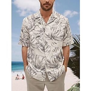 Men's Shirt Summer Hawaiian Shirt Floral Graphic Prints Leaves Turndown Apricot Street Casual Short Sleeves Button-Down Print Clothing Apparel Tropical Fashion Streetwear Hawaiian Lightinthebox