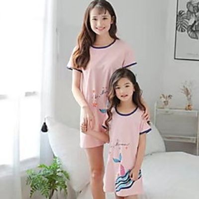 Pink Cute Cat Print Striped Dresses for Mommy and Me miniinthebox