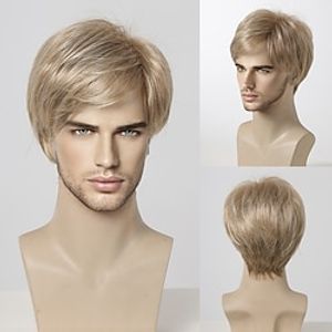 Synthetic Wig Uniforms Career Costumes Princess kinky Straight Middle Part Layered Haircut Machine Made Wig 8 inch Light Blonde Synthetic Hair Men's Cosplay Party Fashion Blonde miniinthebox