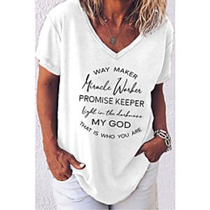 Women's T shirt Graphic Text Graphic Prints V Neck Basic Tops Blue Gray miniinthebox