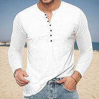 Men's T shirt Tee Henley Shirt Tee Tee Top Long Sleeve Shirt Plain Henley Street Vacation Long Sleeve Button-Down Clothing Apparel Fashion Designer Basic Lightinthebox