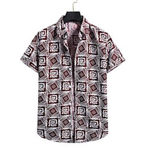 Men's Shirt Other Prints Geometry Print Short Sleeve Casual Tops Hawaiian Black Wine miniinthebox