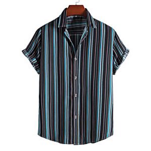 Men's Shirt 3D Print Striped Print Short Sleeve Vacation Tops Beach Navy Blue Lightinthebox