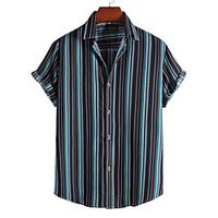 Men's Shirt 3D Print Striped Print Short Sleeve Vacation Tops Beach Navy Blue Lightinthebox - thumbnail