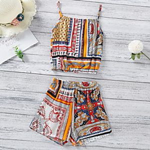 Kids Girls' Clothing Set Patchwork Sleeveless Print Rainbow Active Regular 3-8 Years miniinthebox