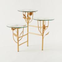 Floral Accent 3-Tier Table with Metal Base - 75x58x60 cms