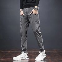 Men's Sweatpants Joggers Corduroy Pants Trousers Pocket Drawstring Elastic Waist Plain Comfort Breathable Outdoor Daily Going out Fashion Casual Black Apricot Lightinthebox - thumbnail