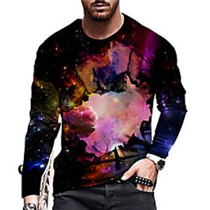 Men's Unisex T shirt 3D Print Galaxy Graphic Prints Crew Neck Daily Holiday Print Long Sleeve Tops Casual Designer Big and Tall Purple Lightinthebox