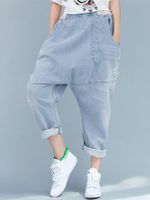 Ripped Elastic Waist Denim Harem Pants