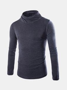 Mens Fall Winter Pullover Solid Color High Collar Elastic Soft Slim Fit Knitted Sweater