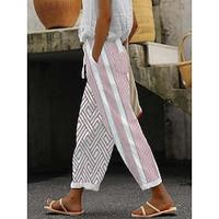 Women's Pants Trousers Linen Cotton Blend Plaid Striped White Pink Casual Daily Ankle-Length Weekend Spring Summer Lightinthebox