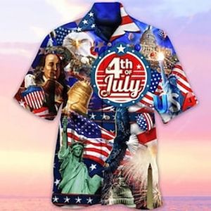 Men's Shirt Summer Hawaiian Shirt Graphic Prints American Flag Cuban Collar Blue Outdoor Casual Short Sleeve Print Clothing Apparel Sports Fashion Streetwear Designer Lightinthebox