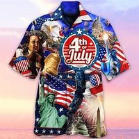 Men's Shirt Summer Hawaiian Shirt Graphic Prints American Flag Cuban Collar Blue Outdoor Casual Short Sleeve Print Clothing Apparel Sports Fashion Streetwear Designer Lightinthebox - thumbnail