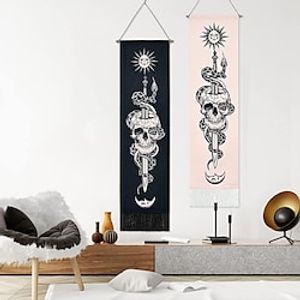 2 Pack 33x130cm Skeleton Wall Tapestry Vertical Tapestry Sun Moon Wall Hanging Retro Butterfly Wall Hanging with Tassel Striped for Room miniinthebox