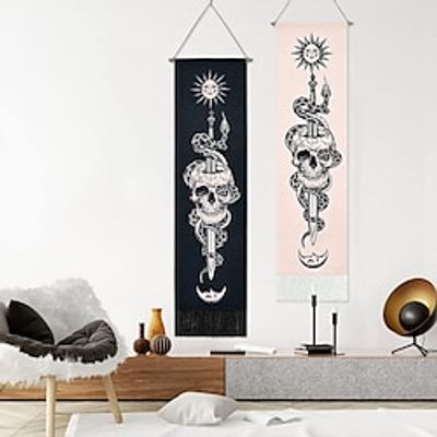 2 Pack 33x130cm Skeleton Wall Tapestry Vertical Tapestry Sun Moon Wall Hanging Retro Butterfly Wall Hanging with Tassel Striped for Room miniinthebox