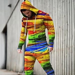 Men's Tracksuit Hoodies Set Graphic Patterned Color Block Abstract 2 Piece Print Sports  Outdoor Casual Sports 3D Print Sportswear Basic Essential Hoodies Sweatshirts  Black And White Blue Pink Lightinthebox