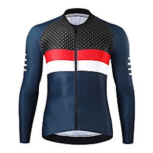 21Grams Men's Long Sleeve Cycling Jersey Spandex Red Dark Navy Color Block Bike Top Mountain Bike MTB Road Bike Cycling Quick Dry Moisture Wicking Sports Clothing Apparel  Athleisure Lightinthebox